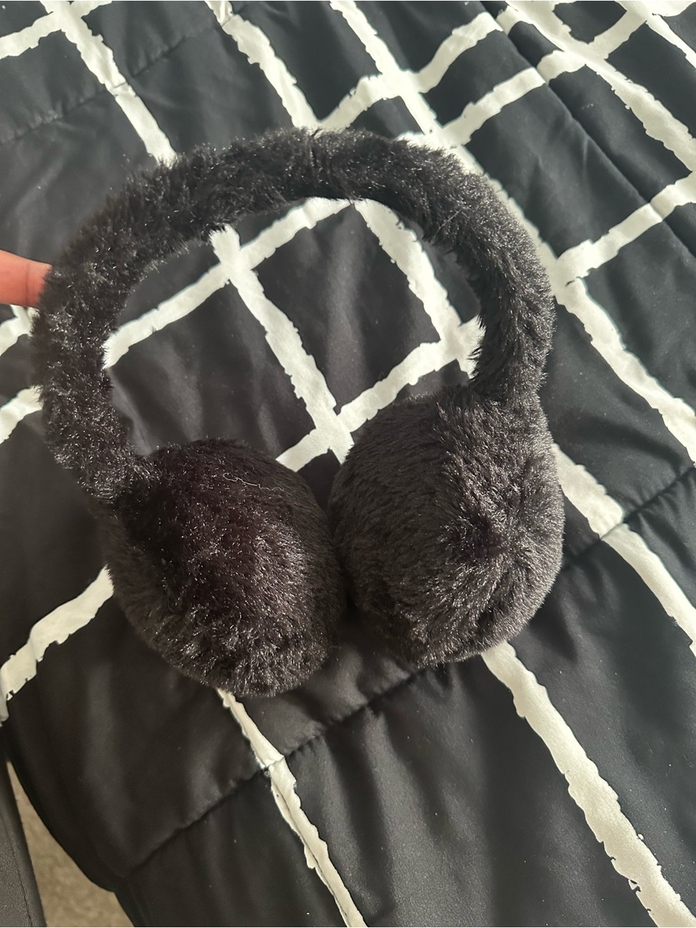 Black Plush Over-Ear Earmuffs Headphones